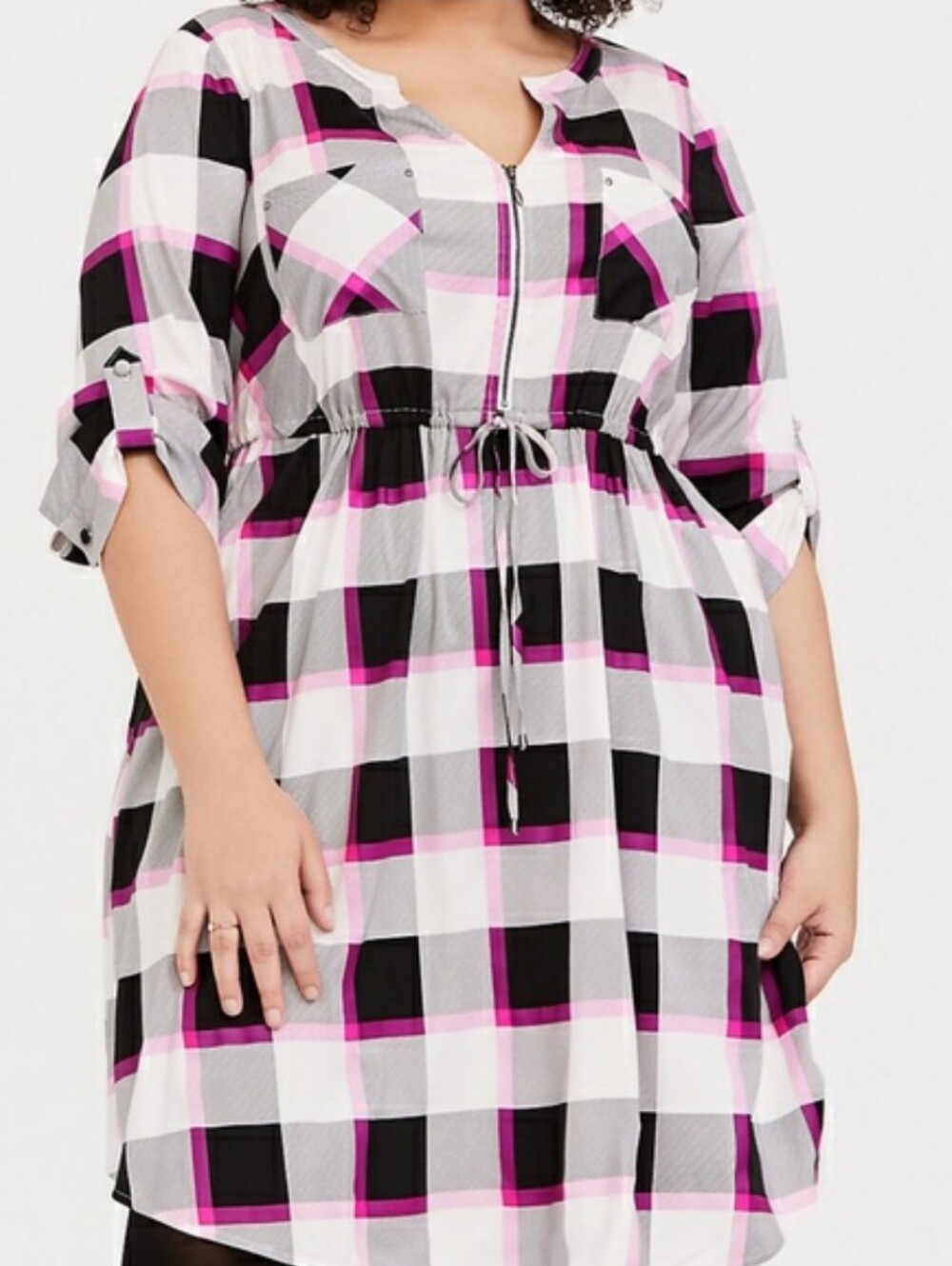 Torrid Pink Black Plaid Zip-Front Dress Size 3X